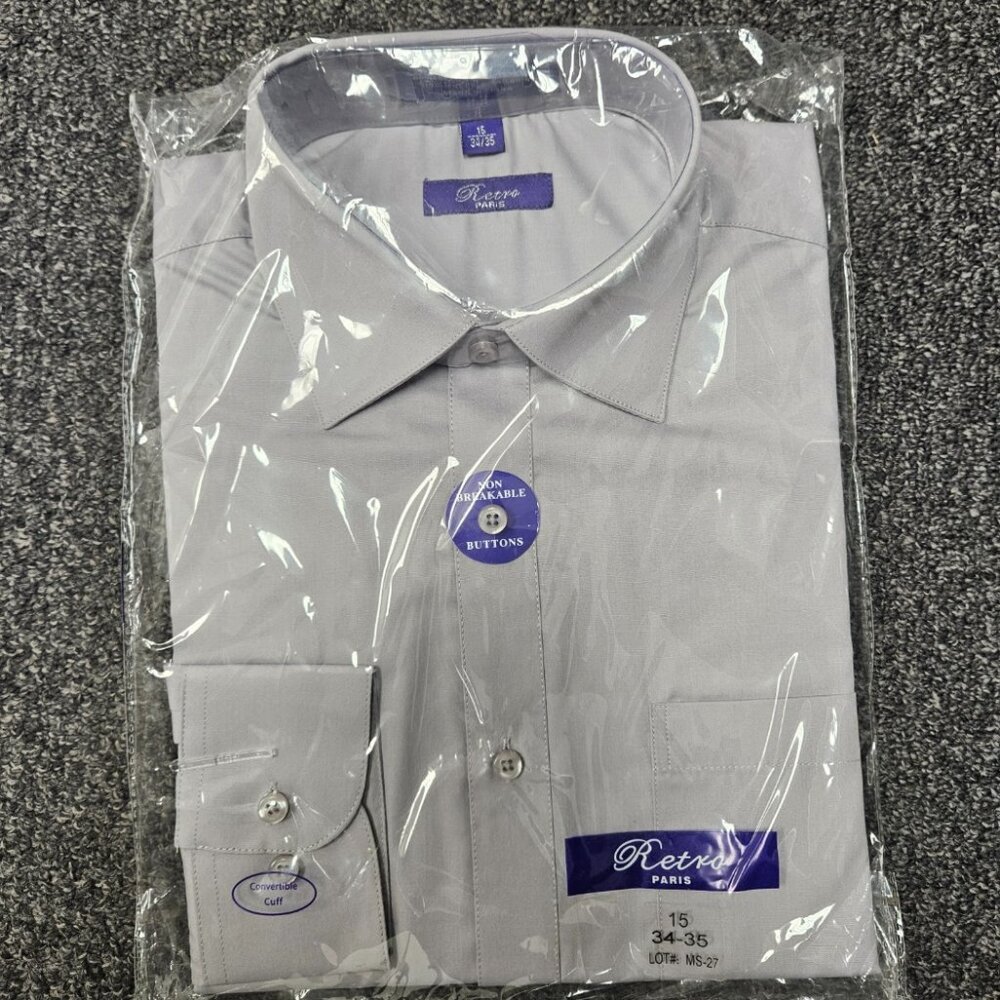 Men's Regular Fit Long Sleeve Solid Color Dress Shirts LtGrey